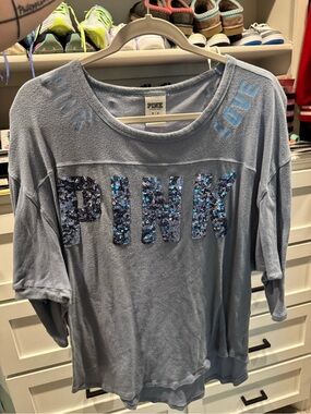 PINK Sequin Logo Blue 3/4 Sleeve